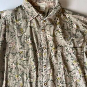 Beige corduroy floral button up shirt